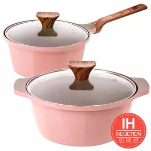 글램레트로 인덕션용 냄비 2종 세트 (18편수+20양수) 인디핑크