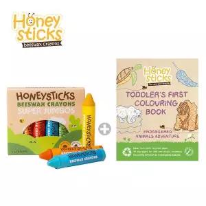 [허니스틱] 2종(비즈왁스 크레용 롱 6색+컬러링북)/아기크레용/유아크레파스/돌아기크레파스