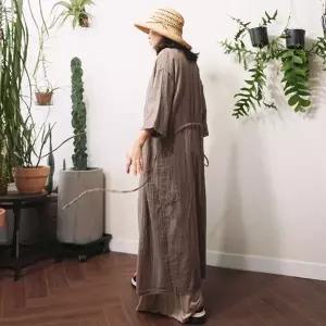 [하프클럽/앞머리]빈티지 헤짐 워싱면 오픈 롱 로브가디건n707