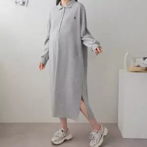 [보리보리/보리맘]긴 폴로 카라 단추 수유복 순면 수유 원피스 만삭 임부복 AN554