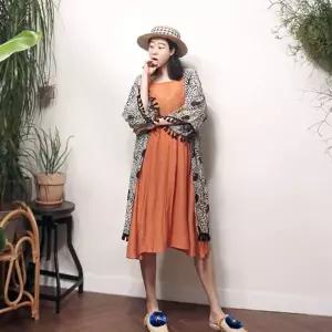 [하프클럽/앞머리]나뭇잎패턴 수술 쉬폰 롱 로브가디건n705