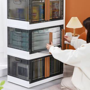 2개 세트 양문형 리빙박스 폴딩박스 옷장수납함 투명 플라스틱 수납정리함 다용도 옷정리