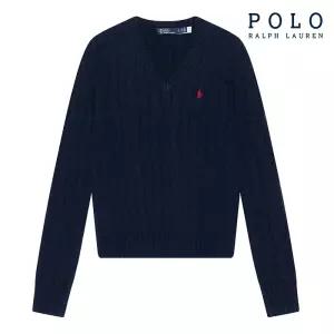[POLO RALPH LAUREN] 폴로 랄프로렌 여성 케이블 니트 코튼 브이넥 스웨터 네이비