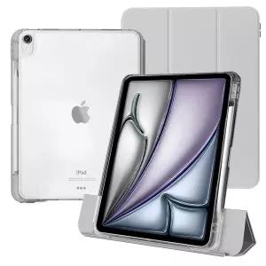 케노 아이패드 에어 11 M2 M3 6/7세대 에어4/5세대 10.9 세로거치 애플펜슬수납 충전 더블투명케이스 그레이