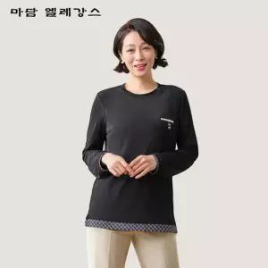 [마담엘레강스] 체크 배색 라운드 블라우스 K241BL01_블랙