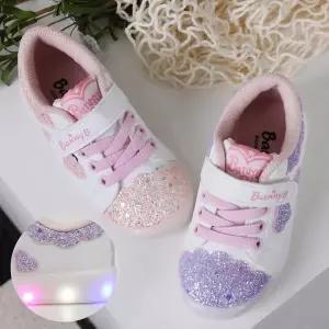 여아 여자 유아 어린이 글리터 공주 편안한 LED 야광 반짝이 운동화 벨크로 스니커즈