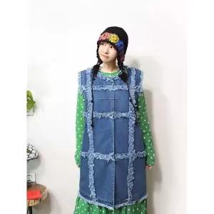 [하프클럽/앞머리]내추럴 수술 워싱데님 롱 베스트 자켓n403