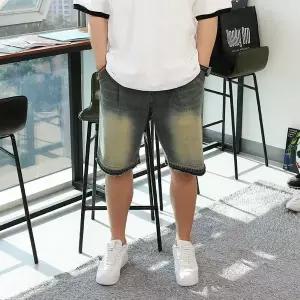 [우기브로]WBO 남자 빅사이즈 원턱 뒷밴딩 밑단 크롭 데님 반바지