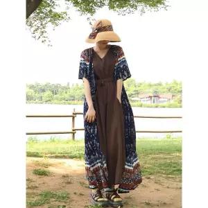 [하프클럽/앞머리]이국적인 에스닉패턴 단추 롱 원피스 로브 카디건n0704