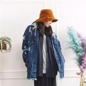 [하프클럽/앞머리]오버핏 워싱 헤짐 내추럴 데님롱 자켓n928