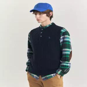 헤지스 남성 24FW 네이비 울 헨리넥 케이블 베스트 HZSW4D361N2