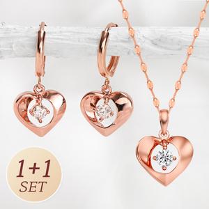 주리에떼 14K 18K 목걸이 귀걸이 세트 로즈골드 데일리 심플 하트 아리엘 여자친구 금 목걸이 원터치 귀걸이 선물