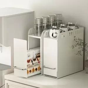 슬라이딩 다용도 W01 탕비실 홈카페 티백 캡슐커피 양념장 스텐 주방 정리대 수납장 선반형 보관함