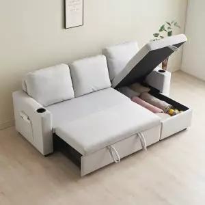 에보니아 이지백 3인용 확장형 카우치 소파베드 아쿠아스웨이드텍스 / 3인 쇼파 침대 패브릭