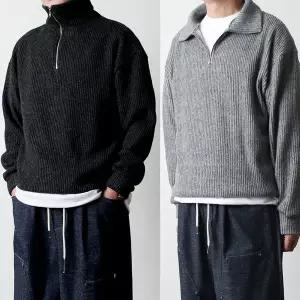 [프랭키뉴욕]남자 니트 반집업 니트 목폴라 골지 기모 터틀넥 오버핏 겨울 티셔츠 스웨터 빅사이즈_RTKN12