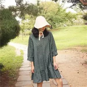 [앞머리]피치면 퍼프소매 뒷스트랩 원피스n926 _P066468858