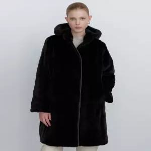 닥스 여성 24FW [가격인하][밍크FUR][리버시블] 블랙 탈착 후드 위즐&타프타 롱 코트 DLCO4D861BK