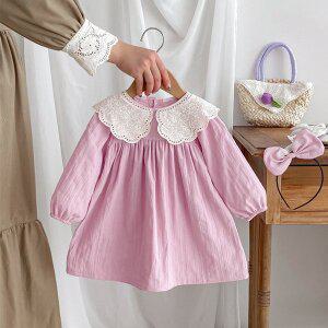 [조이멀티]분홍레이스 여아동 긴팔 원피스 머리띠세트 205714