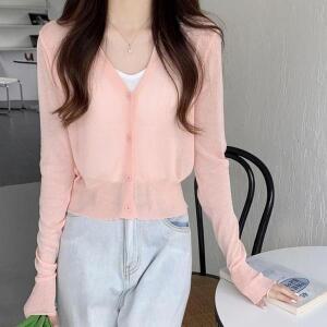 [셀러허브]여자 베이직시크 여름 얇은 시스루 긴팔 가디건 텔톤 (S31585521)