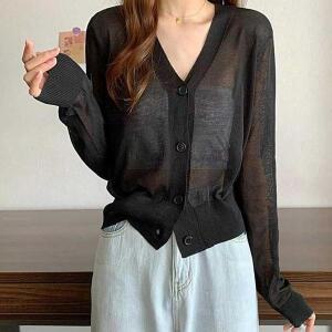 [셀러허브]텔톤 얇은 엣지여름 시스루 가디건 여리여리 데이트룩 (S31585377)