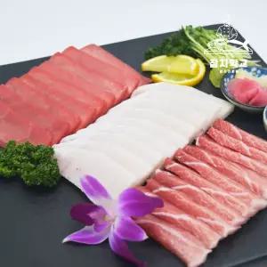 [롯데백화점]참치학교 참치학교 프리미엄 참치회 세트 (참다랑어 대뱃살, 적신(속살), 황새치 뱃살