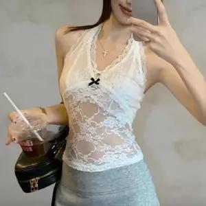 여자 레이스 시스루 홀터넥 망사 나시티