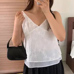 여자 시스루 플라워 자수 레이어드 여름 뷔스티에 나시