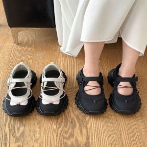 고프코어 벨크로 메리제인 스니커즈 여자 통굽 키높이운동화 발편한 쿠션 스트랩 단화 CH143