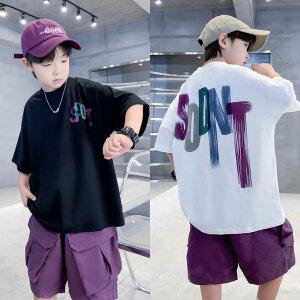 [삐삐네옷가게]남아 주니어 퍼플 스팟 오버핏 카고 반바지 세트