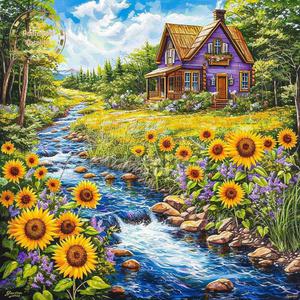 해바라기보석십자수 개울이 흐르는 비즈 대형 잼보석