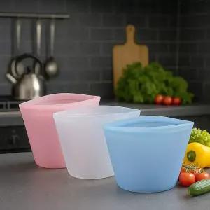 더화이트 실리콘 지퍼백 3종세트 (소+중+대) / 다회용 냉장고정리 용기