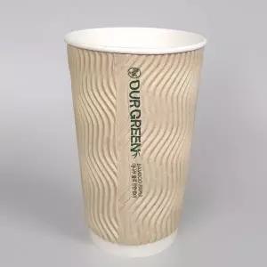 480ml (16온스) PLA 3중 단열 대나무 종이컵 대나무 커버지 + 백색무지컵 1박스 (500개)