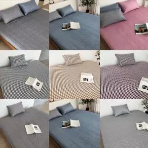 솔리드 단색 체크 홑겹 누빔 침대 매트리스 커버 S D Q 고무줄 밴딩 풀커버 싱글 더블 퀸