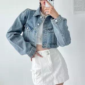 여자 가을아우터 연데님 페이크포켓 카라 크롭 청자켓