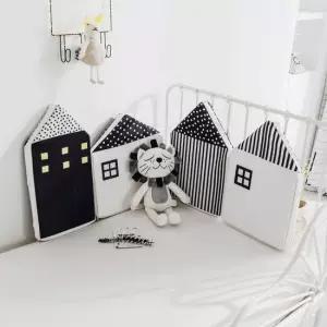 아기 침대 범퍼 쿠션 4p세트 벨벳 하우스 디자인 안전가드 북유럽 감성 H-V4