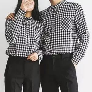 남자 여성 헨리넥 체크 셔츠 블랙 신혼여행 커플룩