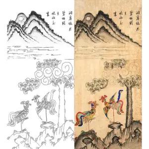 봉황도 3 새그림 민화 도안 민화그리기 취미 원데이클래스 컬러링 한국화 동물 명화 재료