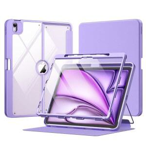 M3 2025 및 M2 2024용 M3 2025 및 M2 2024용 MoKo iPad Air 13인치 케이스 | 내장 화면 보호기 | 뒷면 투명 | 마그네틱 멀티 앵글 스탠드 커버 | 보라색