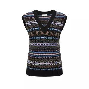 [롯데백화점]헤지스레이디스 울 블렌디드 페어아일 V넥 베스트 HSSW5D103