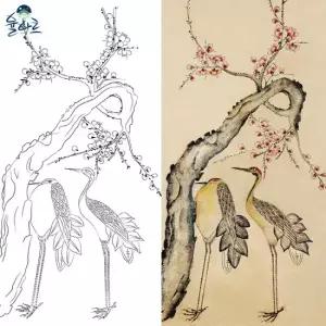 화조도 2 민화 도안 본그림 민화그리기 본 공모전 취미 원데이클래스 수업자료 컬러링 민화본