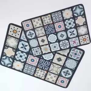 숲과사람들 간편세척 북유럽 블랙 체크 패턴 규조토 발매트 대형 주방 매트 세트