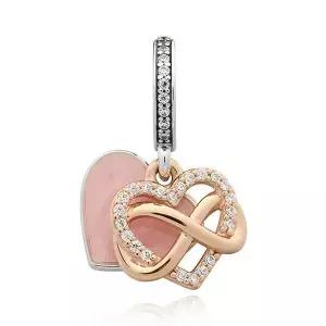 788878C01 스파클링 인피티니 하트 로즈 투톤 펜던트 겸 댕글 참