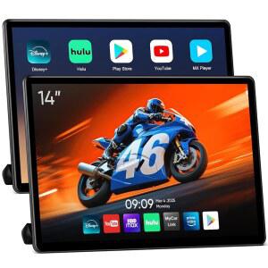 14인치 안드로이드 휴대용 자동차 TV 헤드레스트 모니터 태블릿 자동차 뒷좌석 지원 휴대폰 무선 미러링 터치스크린(WiFi/Bluetooth/HDMI/USB/비디오 플레이어 4+64G 2pc)