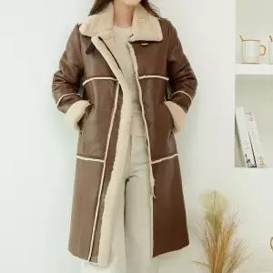 [플랜비컬렉션] 트렌디 페이크 가죽 퍼 무스탕 코트_PM2508MU602D