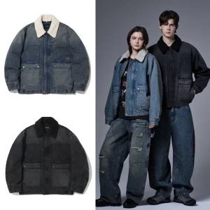 인터크루 오버핏 양털 카라 탈부착 데님 자켓 패딩 점퍼 Z4UP22A