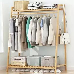스탠드 옷걸이 대나무 우드 드레스룸 원목 행거 정리 오픈형 침실 간이