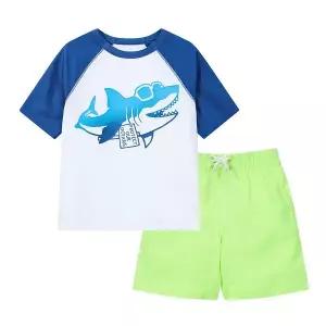 [갭키즈]조카선물[토들러 남아3-5세] 샤크 숏 슬리브 래쉬가드 상의 & 스윔쇼츠 5221261011021