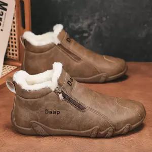남성 방한화 가죽 로우탑 부츠 겨울 캐주얼 굽낮은 지퍼 워커