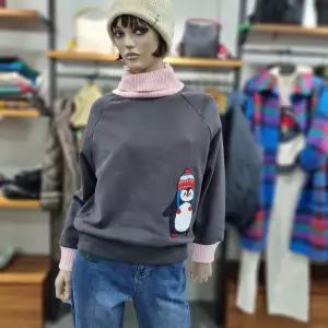 베네통/애플아울렛/니트 배색 펭귄 기모 폴라 티셔츠/BATS92461