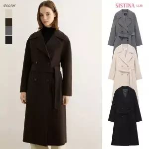 [롯데백화점]시스티나 여성 겨울 핸드메이드 울 더블 벨트 하이넥 A라인 롱 코트